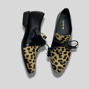 ALL BLACK Leopard Print Lace Up Oxfords Size 37.5
